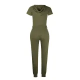 Women V-Neck Lace Up Hooded Short Sleeve Tops and White Stripes Pants Skinny Sports Sets