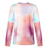 Women Tie-Dye Long Sleeves Tops and Shorts Home Casual Lounge Sets