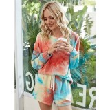 Women Tie-Dye Long Sleeves Pullover Tops and Shorts Home Casual Lounge Sets