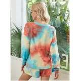 Women Tie-Dye Long Sleeves Pullover Tops and Shorts Home Casual Lounge Sets