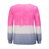 Women Tie-Dye Color Matching Crew Neck Pullover Sweatshirt Tops