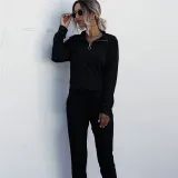Women Zipper Stand Collar Sports Long Sleeves Two-Piece Sports Lounge Sets