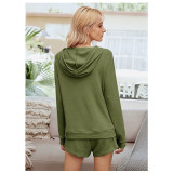 Women Hooded Pullover Long Sleeve Sweatshirt Tops and Shorts Home Casual Lounge Sets