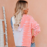 Women Tie Dye Ombre Color Matching Long Sleeve Hooded Pullover Sweatshirt Tops
