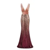 Women Velvet Ombre Sequins Matching V-neck Mermaid Maxi Party Dress