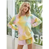 Women Tie-Dye Long Sleeves Pullover Tops and Shorts Home Casual Lounge Sets