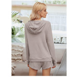 Women Hooded Pullover Long Sleeve Sweatshirt Tops and Shorts Home Casual Lounge Sets
