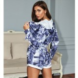 Women Tie-Dye Hooded Long Sleeves Jacket and Shorts Sports Sets