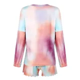 Women Tie-Dye Long Sleeves Tops and Shorts Home Casual Lounge Sets