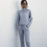 Women Zipper Stand Collar Sports Long Sleeves Two-Piece Sports Lounge Sets