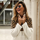 Women Plush Leopard Pullover Long Sleeves Sweatshirt Tops