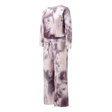 Women Tie-Dye With Drawstring Long Sleeves Home Casual Lounge Sets