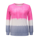 Women Tie-Dye Color Matching Crew Neck Pullover Sweatshirt Tops