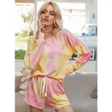 Women Tie-Dye Long Sleeves Pullover Tops and Shorts Home Casual Lounge Sets