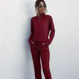 Women Zipper Stand Collar Sports Long Sleeves Two-Piece Sports Lounge Sets