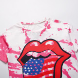 Women Tie-Dye Prints Tongues Loose T-shirt Tops