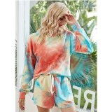 Women Tie-Dye Long Sleeves Pullover Tops and Shorts Home Casual Lounge Sets