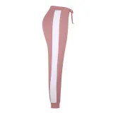 Women V-Neck Lace Up Hooded Short Sleeve Tops and White Stripes Pants Skinny Sports Sets