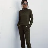 Women Zipper Stand Collar Sports Long Sleeves Two-Piece Sports Lounge Sets