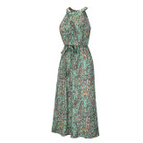 Women Floral Print Halter Tight High Waist Sleeveless Maxi Dress