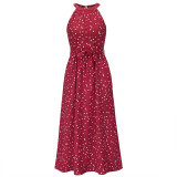 Women Polka Dots Helter High Waist Sleeveless Maxi Dress