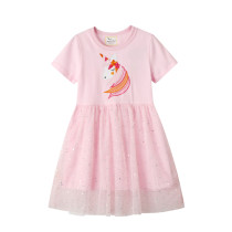 Toddler Girls Embroidery Unicorn Sequins Pink Tutu Dresses