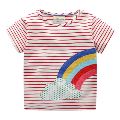 Girl Print Cute Rainbow Clouds Red and White Cotton T-shirt
