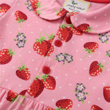 Toddler Girls Prints Strawberries Doll Collar Skirt Short Sleeves Dresses