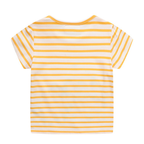 Toddle Girls Embroidery Bees Flowers Yellow and White Stripes Short Sleeves T-shirt