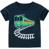 Toddle Kids Boys Print GreenTrain Navy Cotton T-shirt