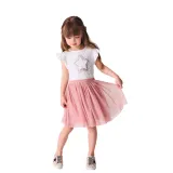 Toddler Girls Glitter Stars Ruffles Short Sleeves Pink Tutu Dresses