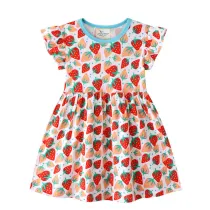 Toddler Girls Print Pink Strawberries Short Sleeves Cotton A-line Dress