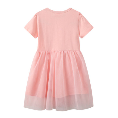 Toddler Girls Sequines Star Short Sleeves Pink Tutu Dresses
