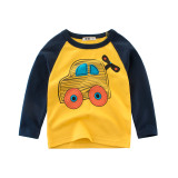 Toddle Kids Boys Print Vehicle Matching Color Cotton Long Sleeve Tee