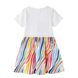 Toddler Girls Rainbow Stripes Zebra Short Sleeves Dresses