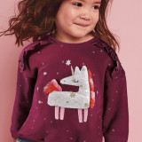 Toddler Kids Girl Grey Tassels Horse White Stars Red Sweatshirt Top