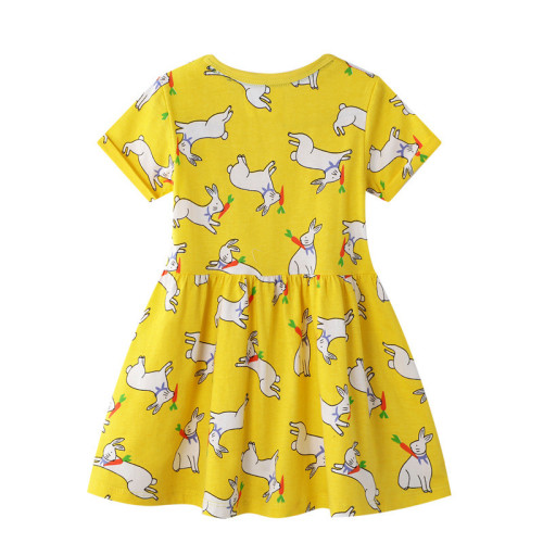 Toddler Girls Print Rabbits Carrots Short Sleeves Cotton Casual A-line Dress