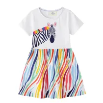 Toddler Girls Rainbow Stripes Zebra Short Sleeves Dresses