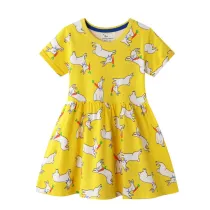 Toddler Girls Print Rabbits Carrots Short Sleeves Cotton Casual A-line Dress