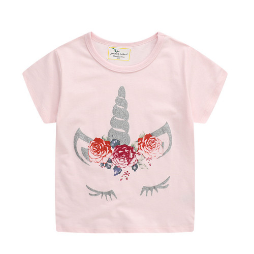 Toddle Girls Print Unicorn Horns Flowers Pink T-shirt