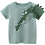 Toddle Kids Boys Print 3D Crocodile Green Cotton T-shirt