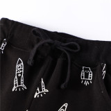 Toddler Kids Boy Print Rockets Casual Cotton Black Pants