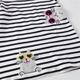 Toddler Girls Black and White Stripes Cats Short Sleeve Dresses