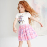 Toddler Girls Embroidery Unicorn Rainbow Sequines Short Sleeve Tutu Dresses