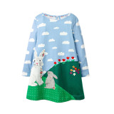 Toddler Girls Prints Rabbits Clouds Flowers Long Sleeve Dresses