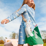 Toddler Girls Prints Rabbits Clouds Flowers Long Sleeve Dresses