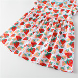Toddler Girls Print Pink Strawberries Short Sleeves Cotton A-line Dress