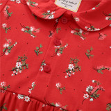 Toddler Girls Prints Red Floral Doll Collar Short Sleeves Dresses