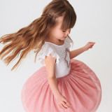 Toddler Girls Glitter Stars Ruffles Short Sleeves Pink Tutu Dresses