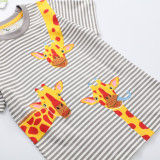 Toddle Girl Print Giraffe White and Grey Stripes Cotton T-shirt